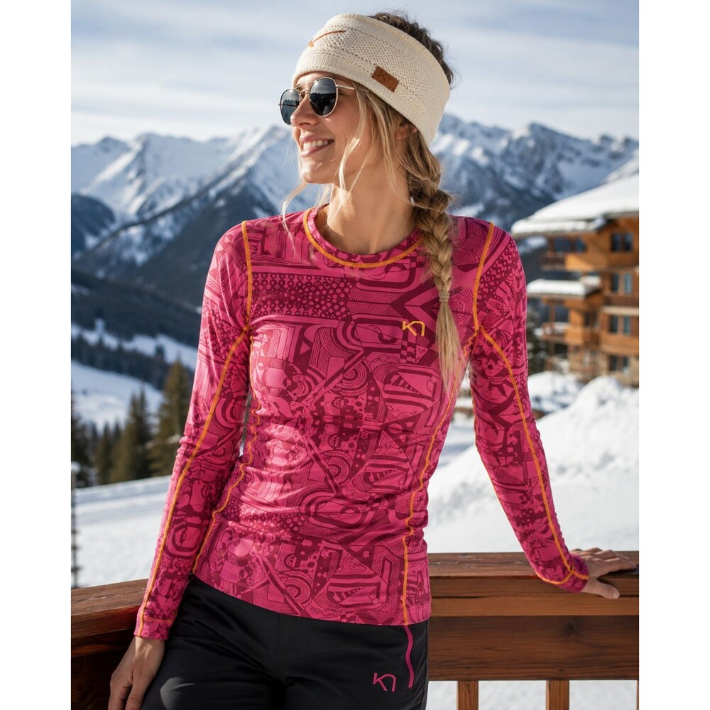 NWT Kari Traa Base Layer Top Women's M Pink Nordic Print Long Sleeve Ski Thermal